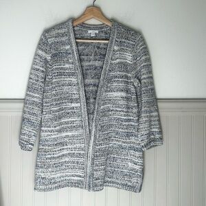 J. Jill Small Gray Blue White Knit Open-Front Cardigan